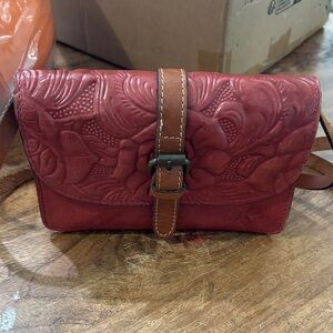 Patricia Nash Floral Embossed Burgundy Crossbody Bag